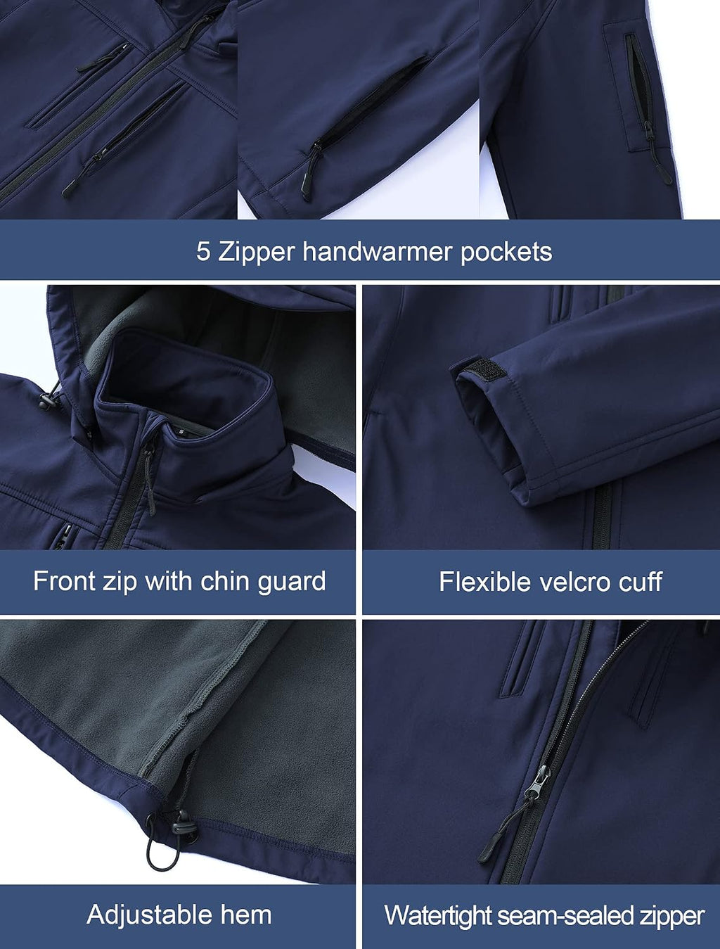 CREATMO US Men's Softshell Military Jacket With Removable Hood, Fleece Lined and Water Repellent Outdoor Reflective Coat