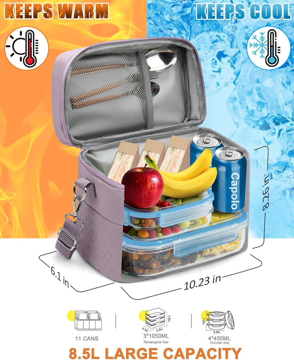 Capolo Lunch Bag for Women Men Insulated Lunch Tote Leakproof Lunchbox Bags