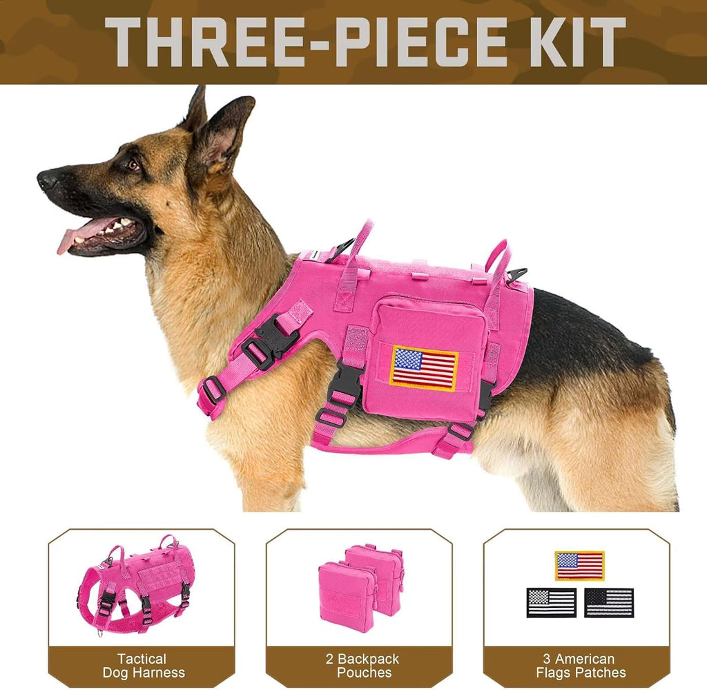 Forestpaw Tactical Dog Harness for Medium Dogs,Service Dog Vest,M,Hot Pink