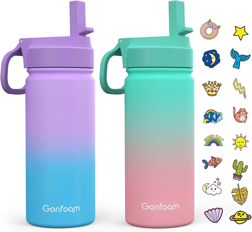 Gonfoam 16oz Kids Stainless Steel Insulated Water Bottle, 2 Pack