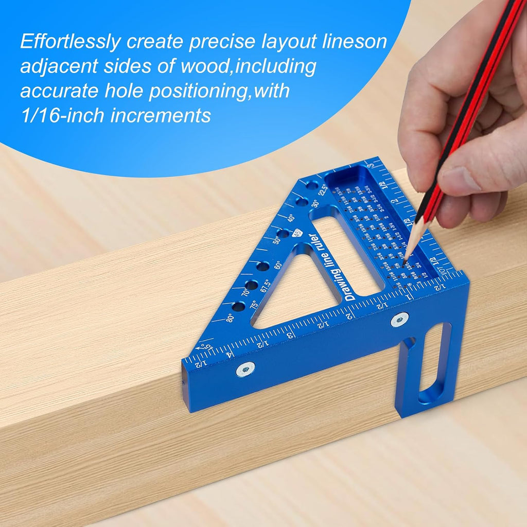 Premium Versatile Multi-Angle Carpenter Square Measuring Ruler for Woodworking, Engineering, and Construction (22.5-90 Degrees with Angle Pin) (Blue)