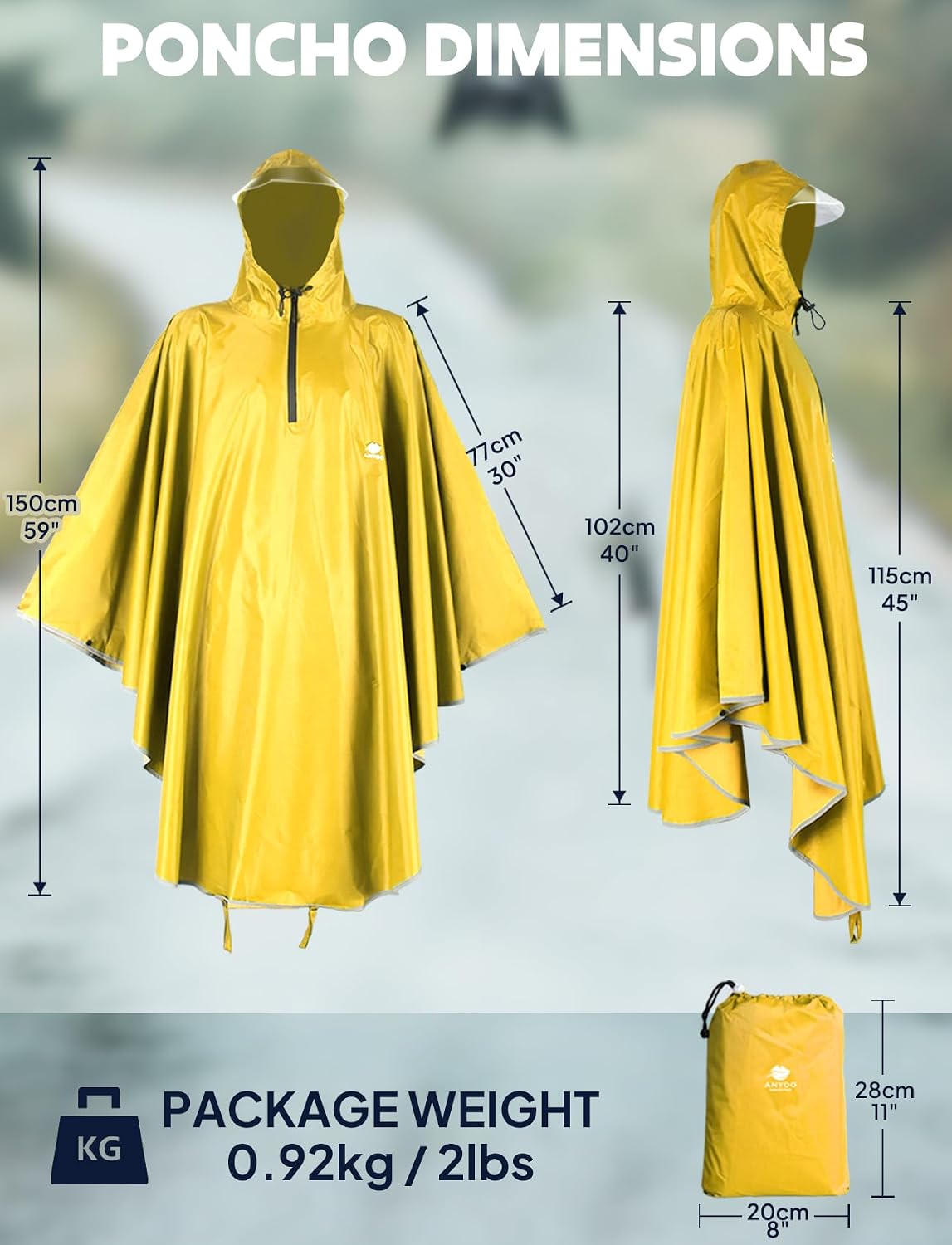 ANYOO Waterproof Rain Poncho Bike Bicycle Rain Capes Lightweight for Adults