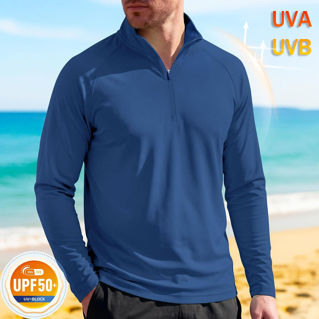 MAGCOMSEN Men's Long Sleeve Sun Shirts UPF 50+ Tees 1/4 Zip Fishing Running Rash Guard Athletic T-Shirts