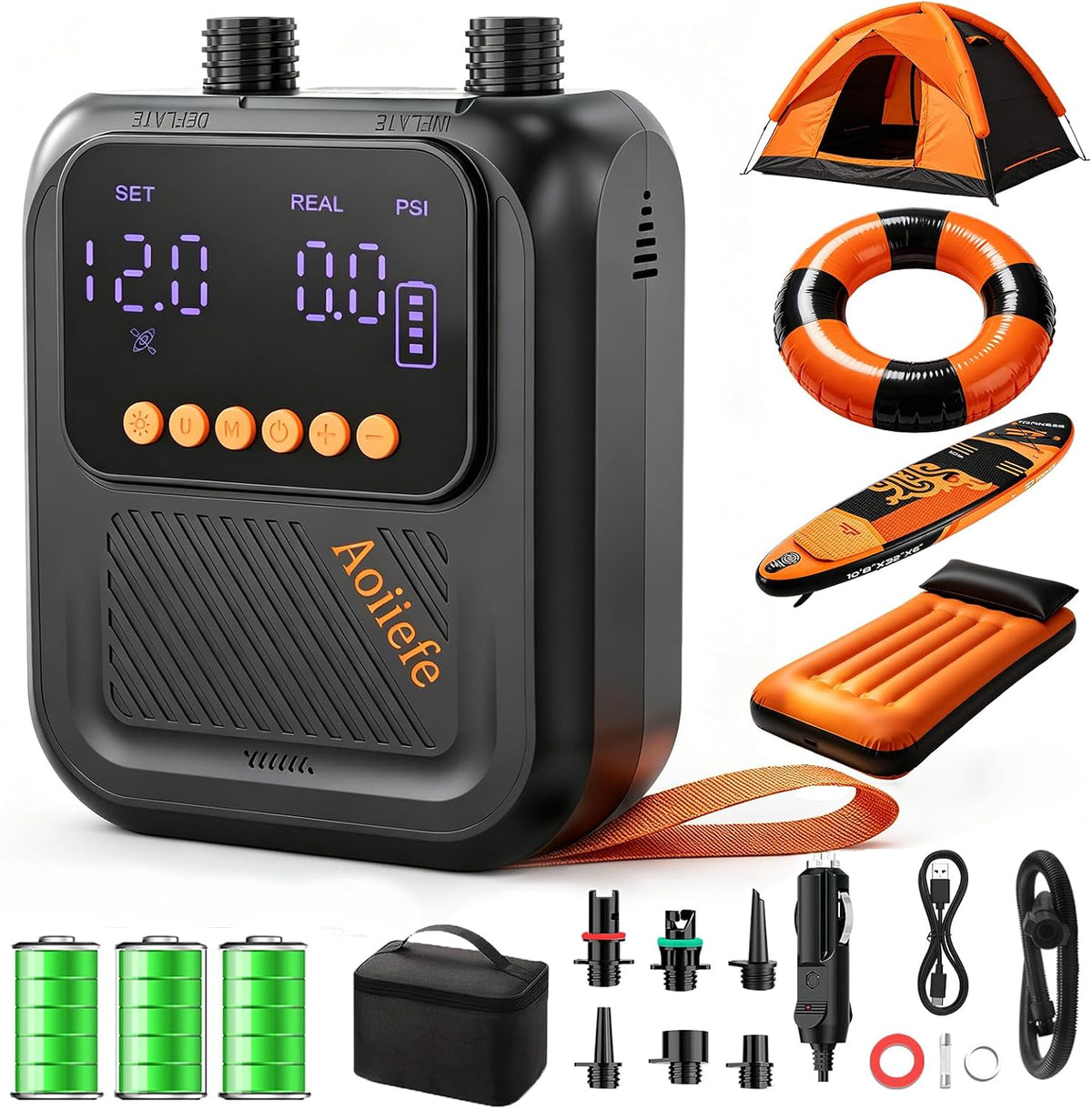 Portable Rechargeable Electric SUP Paddle Board Pump, Intelligent Dual Stage Inflation&Deflation, Up to 20PSI and Auto-Off for Stand UP Paddle Boards, Kayaks, Tents