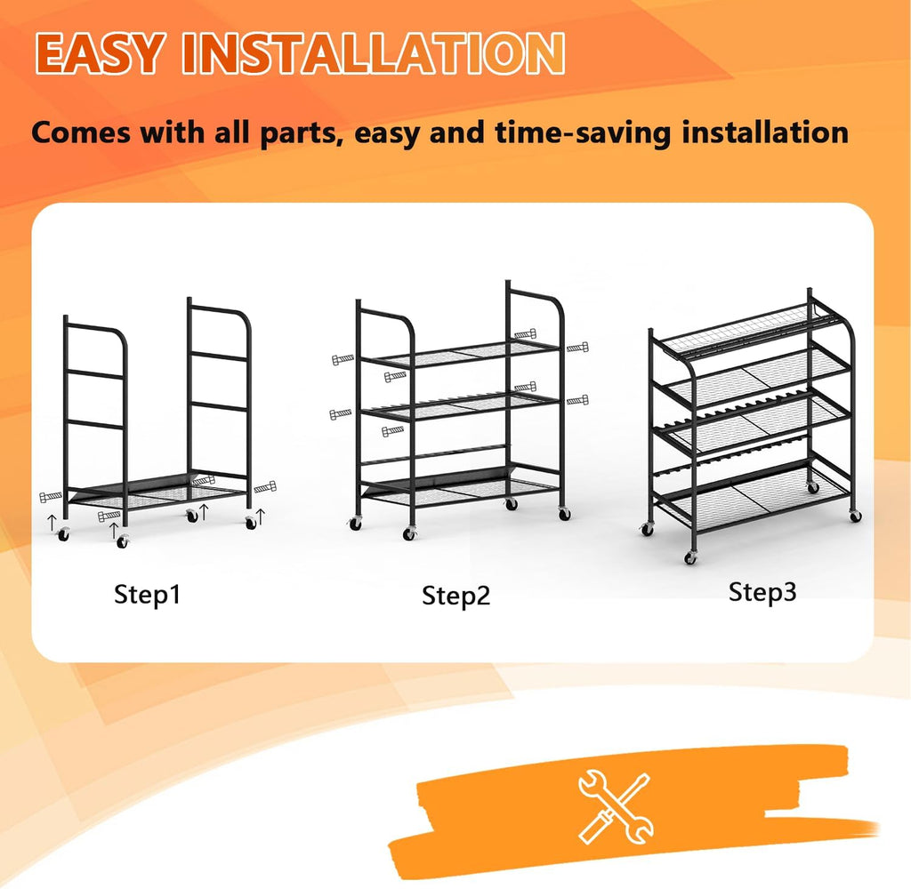 Heavy Duty Fishing Rod Rack, Fishing Organizer for Garage, Fishing Gear Holder for Garage with Movable Wheels