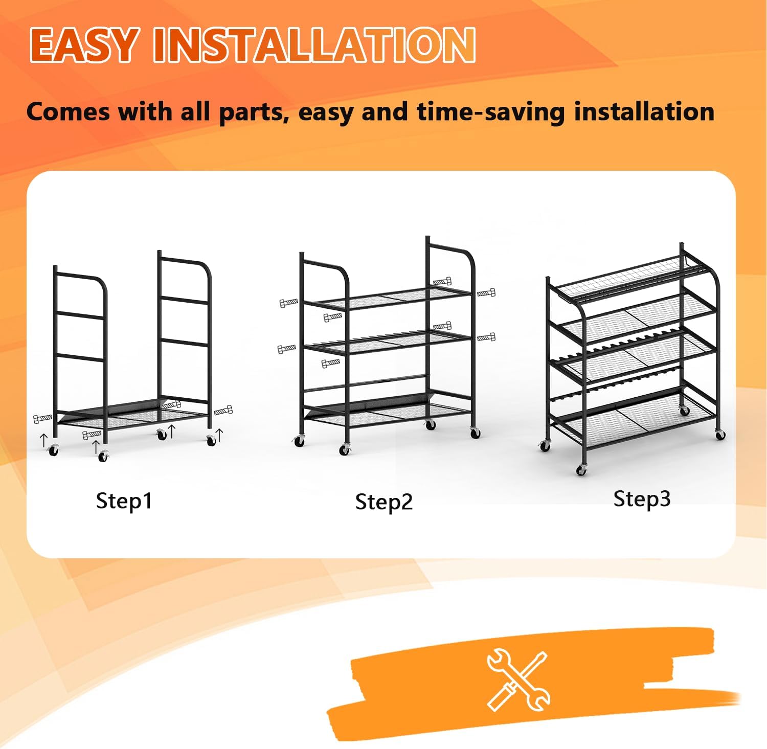 Heavy Duty Fishing Rod Rack, Fishing Organizer for Garage, Fishing Gear Holder for Garage with Movable Wheels