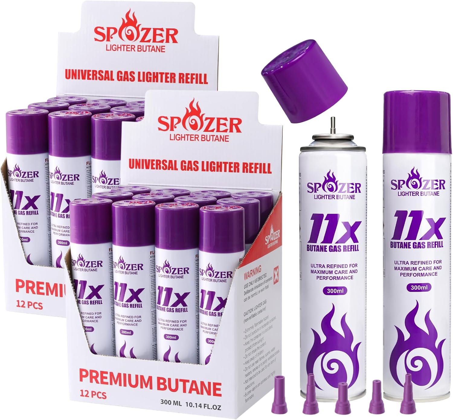 SPOZER 11X Butane Fuel Refill 99.9997% Pure 300ml for Torch Lighter 24 Cans