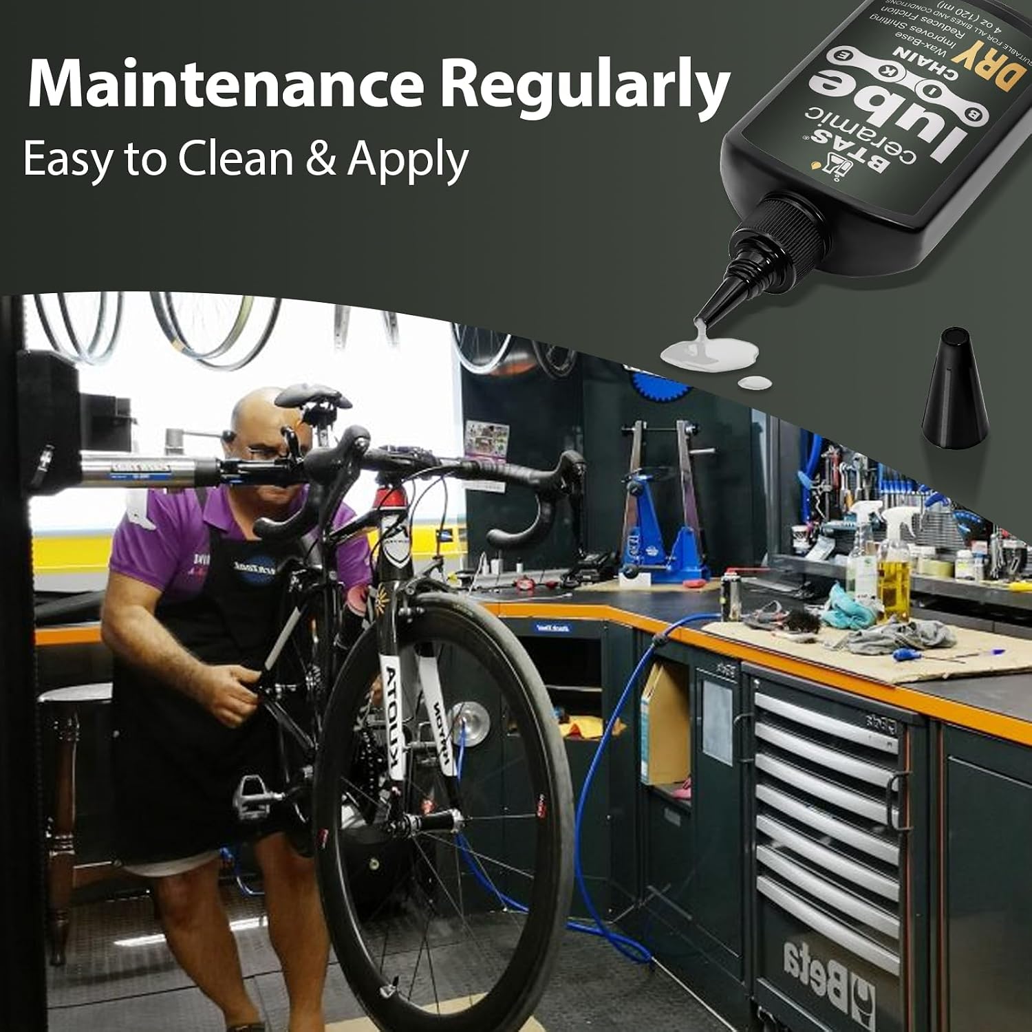 BTAS Dry Bike Chain Wax Lube 4 oz for Road,Mountain Bike,MTB & Bicycle Chain Lubricant Oil with Ceramic Nanoparticle and PTFE (Teflon)