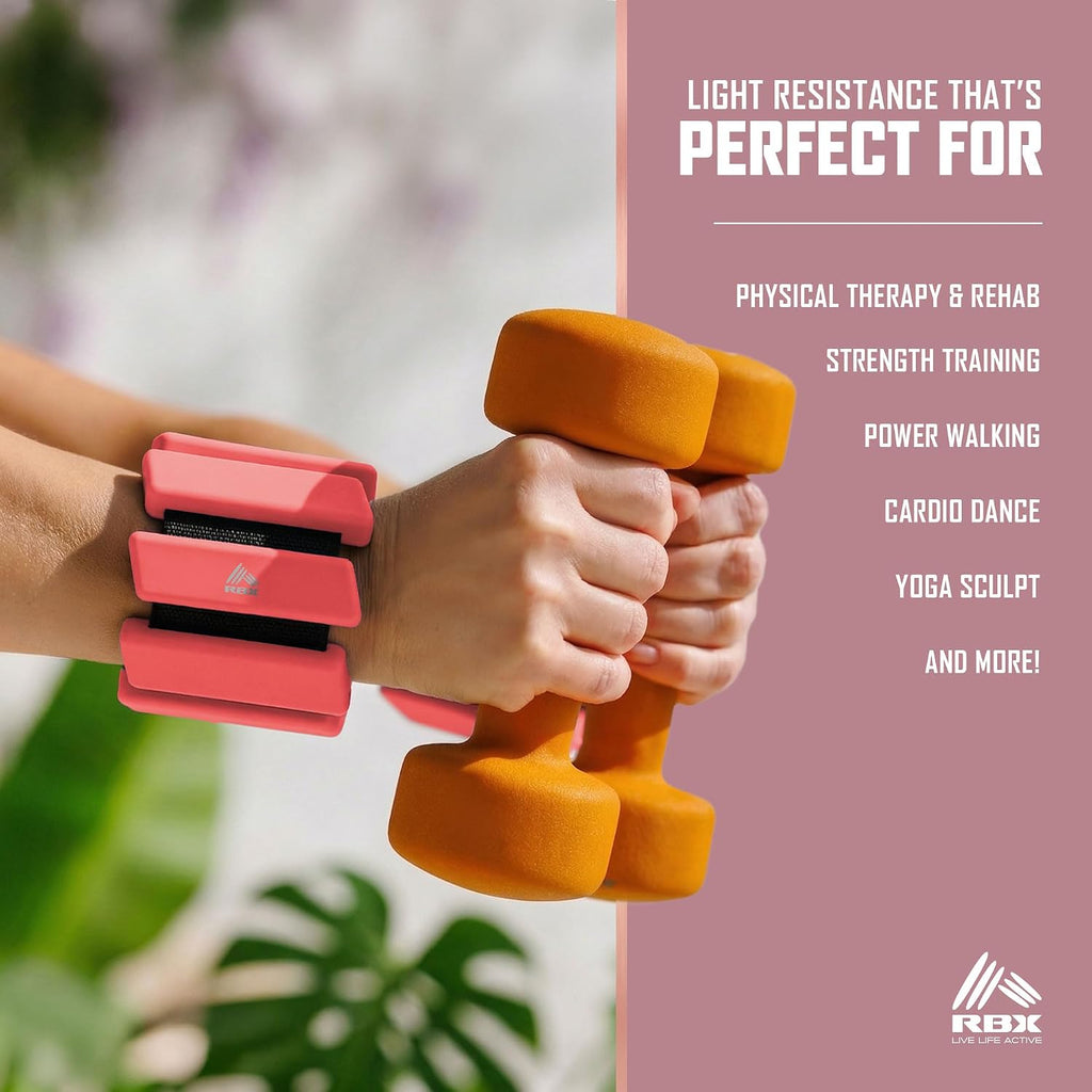 RBX Adjustable Ankle & Wrist Weights, Customizable for Pilates, Yoga, Walking, Barre, Home Workouts & Strength Training