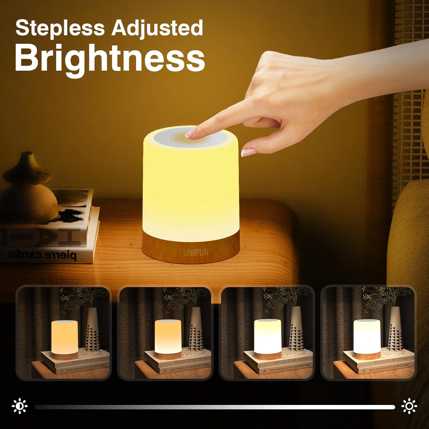 UNIFUN Bedside Touch Lamp Rechargeable Dimmable RGB LED Table Night Light