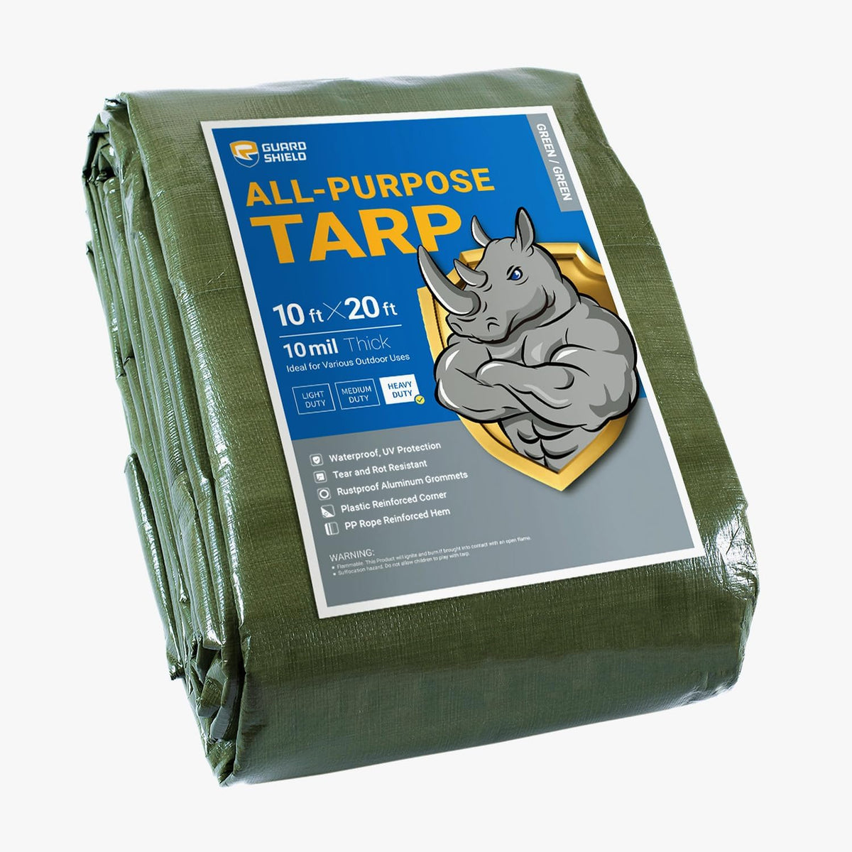 GUARD SHIELD Heavy Duty Tarp 10x20 Feet Green Multi Purpose Thick Waterproof Poly Tarp Cover 10mil