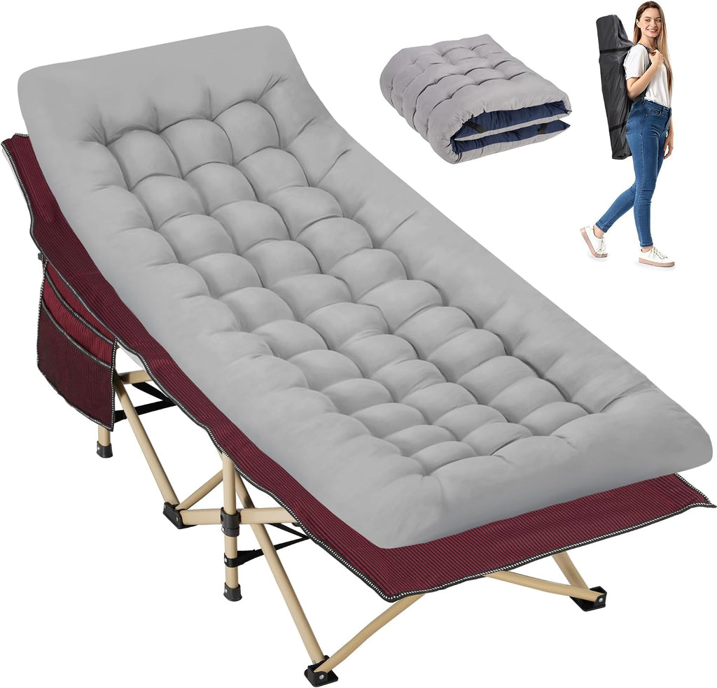 Folding Camping Cot with Mattress for Adults,28" Wide,600LBS