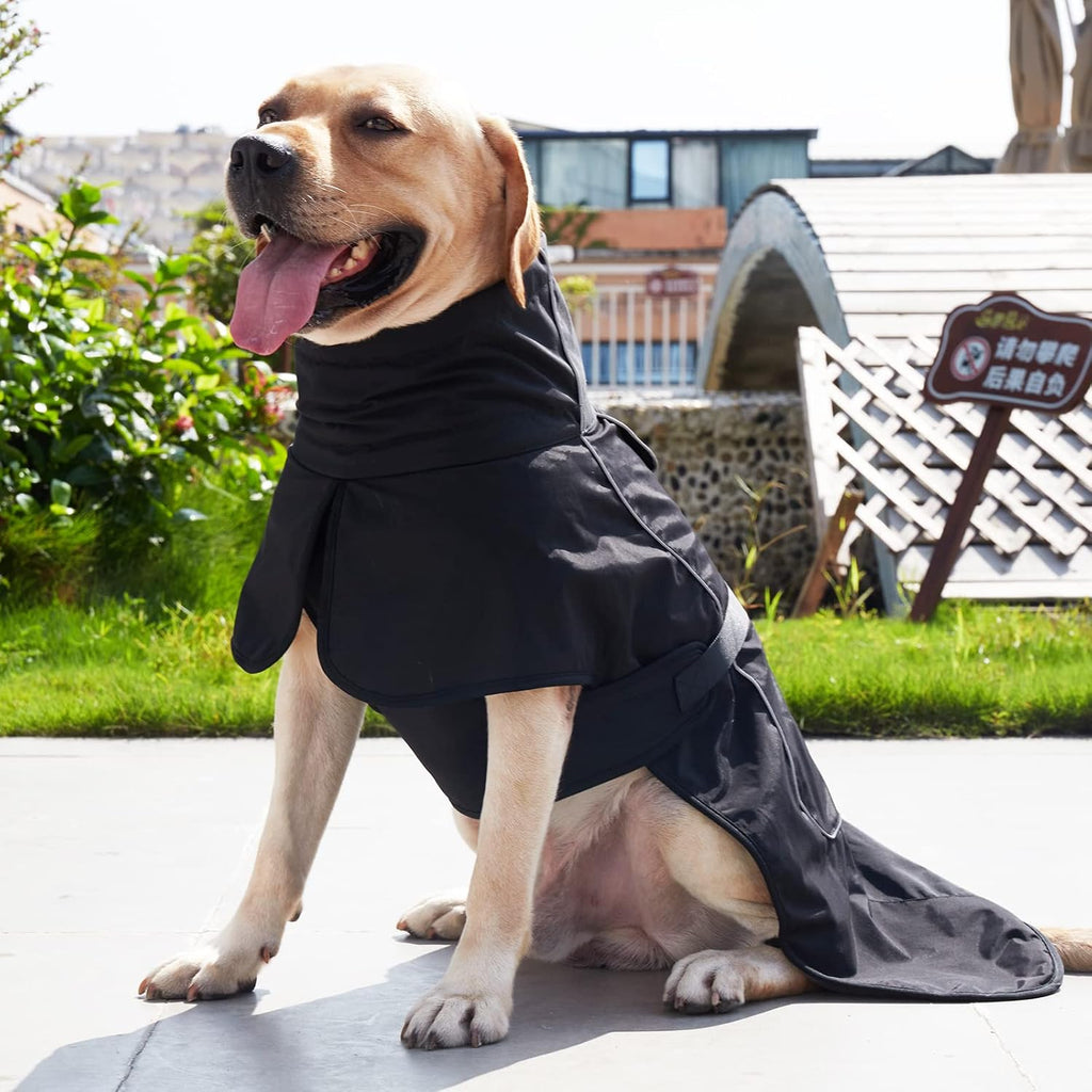 JOHNBOLIN Dog Winter Jacket & Raincoat - Waterproof Windproof Reflective Coat with Warm Insulation, All-Weather Hiking Travel Gear for Indoor/Outdoor Use (Black, Large)