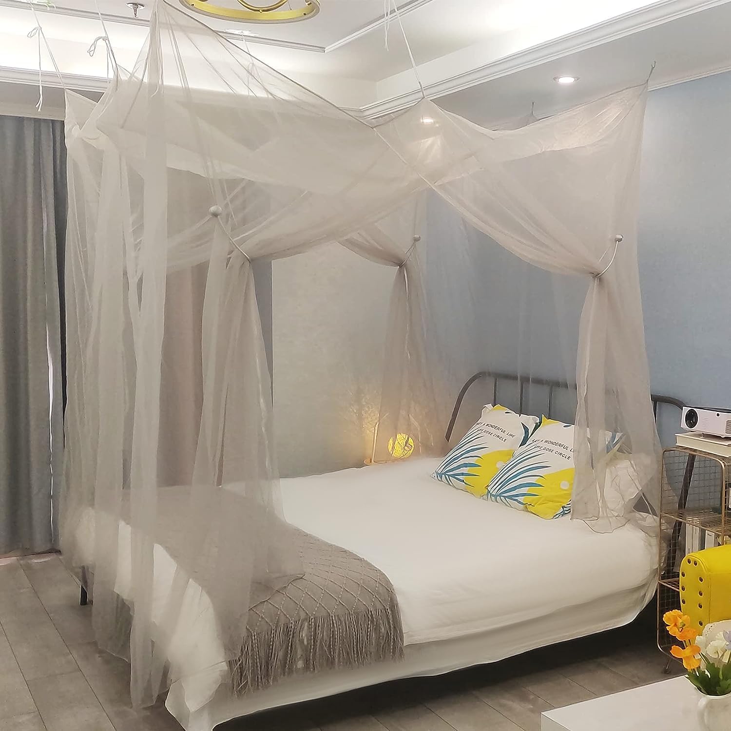 No-See-Um mesh Square Mosquito Net for King Size Bed 2 Openings Netting Mosquito Net for Beds, Finest Holes Mesh 2000 Mosquito Netting for Bed (Square King Grey Color)