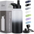 DOMICARE 32 oz Insulated Water Bottle, Vacuum Insulated Stainless Steel Sports Water Bottle with Straw Lid & Spout Lid, Leakproof, Reusable - Travel, Camping, Bike, Black White Gradient