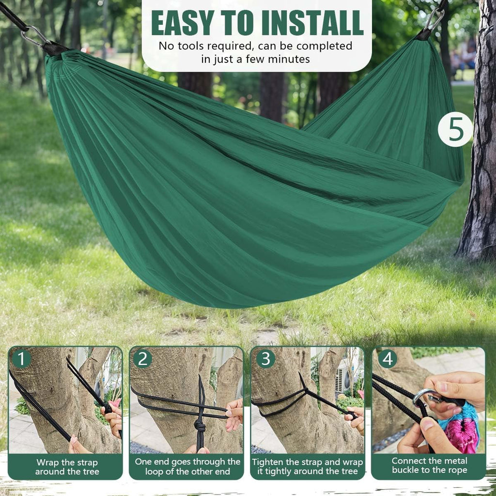 OBTANIM Camping Hammock 500lbs Portable Lightweight Single or Double Hammock with Tree Straps and Carry Bag for Camping Backpacking Hiking Travel Beach Outdoor Indoor (Dark Green)