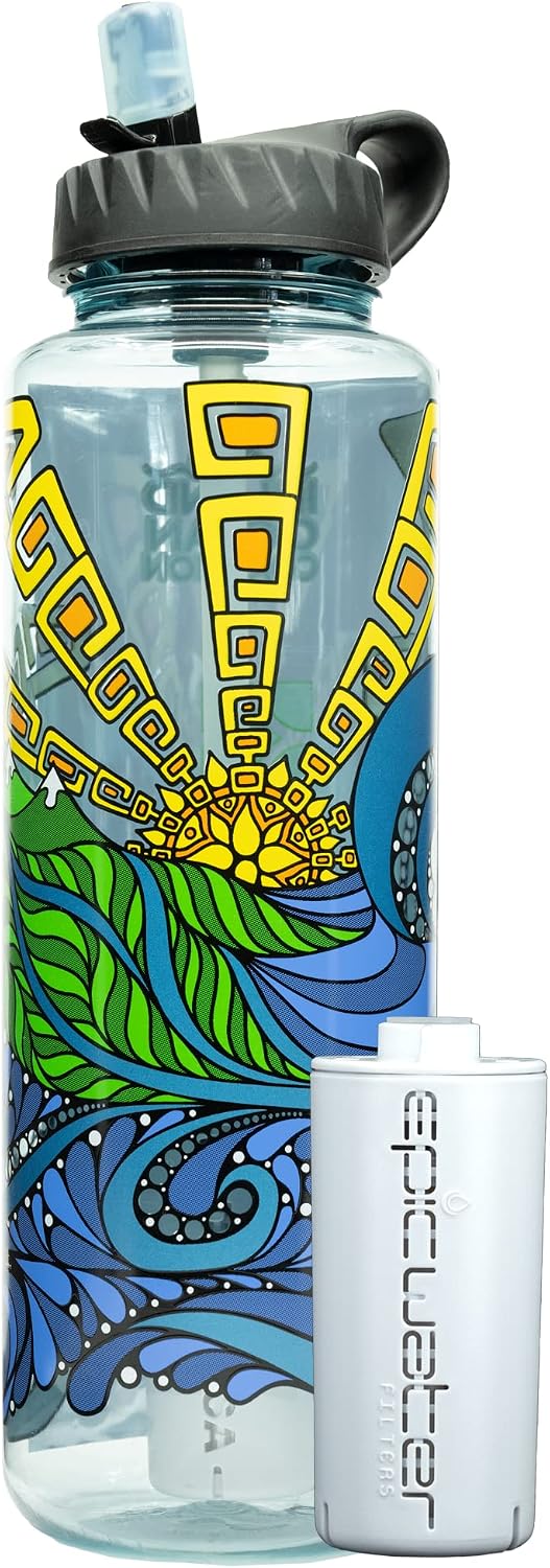 Epic Water Filters Nalgene OG Water Bottle with Filter, USA Made, BPA Free, Removes 99.99% Tap Water Contaminants, Forever Chemicals, IOC Art, 48 oz
