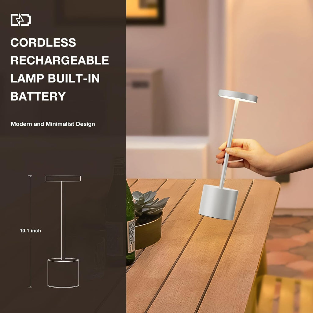 Kakanuo Silver Gray Cordless Lamp Set, Rechargeable Lamp, 3 Color Temperature, LED Outdoor Wireless Lamps, Battery Operated Lamps, Stepless Dimmable, Touch Control