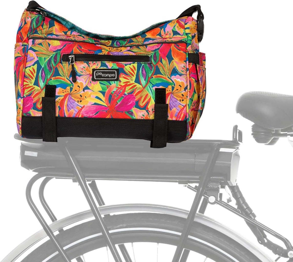 Po Campo Katy Bike Trunk Bag – Convertible Rear Rack Bag with Strap to Easily Convert to a Crossbody - 11.5L Bicycle Cargo Bag for Bicycles & Ebikes - Fits Most Rear Racks (Black Ripstop)