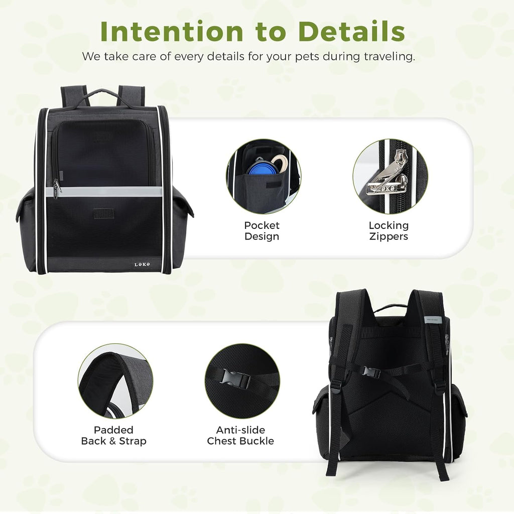 Lekereise Dog Carrier Backpack for Small Medium Large Dogs Cats up to 25 lbs, Breathable Pet Backpack Carrier with 3 Entrances, Collapsible Cat Backpack Carrier, Travel Hiking Puppy Backpack