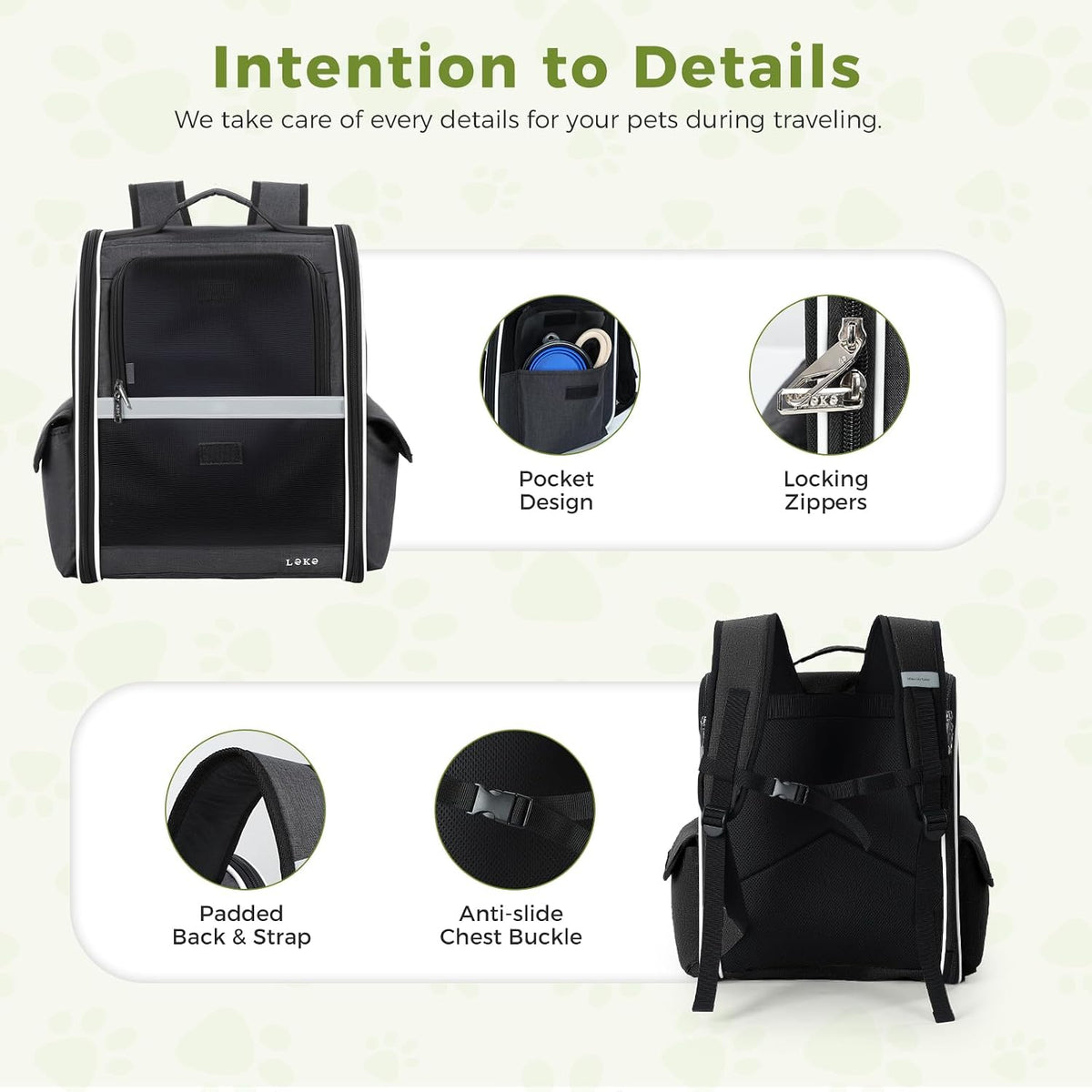 Lekereise Dog Carrier Backpack for Small Medium Large Dogs Cats up to 25 lbs, Breathable Pet Backpack Carrier with 3 Entrances, Collapsible Cat Backpack Carrier, Travel Hiking Puppy Backpack