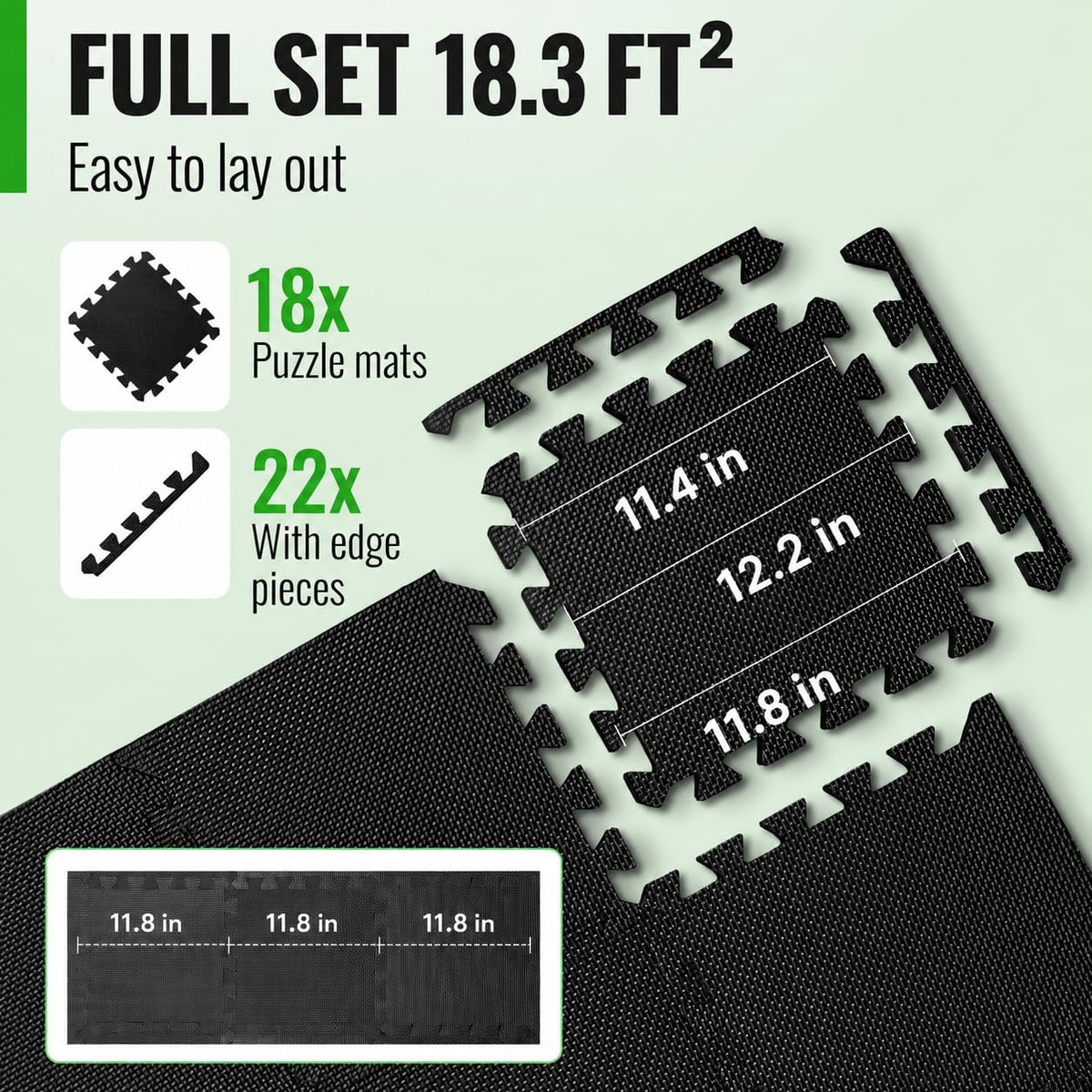 Gym Mats Set – 18pcs EVA Interlocking Foam Floor Tiles, 12.5"x12.5"x0.5", 18 sqft – Gym Flooring for Home Gym, Garage Floor Tiles, Gym Mats for Home Gym, Workout Mat, Exercise Mats, Foam Floor Mat