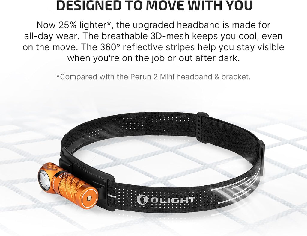 OLIGHT Perun 3 Mini Rechargeable Headlamp, Waterproof, 1250 Lumens, Orange
