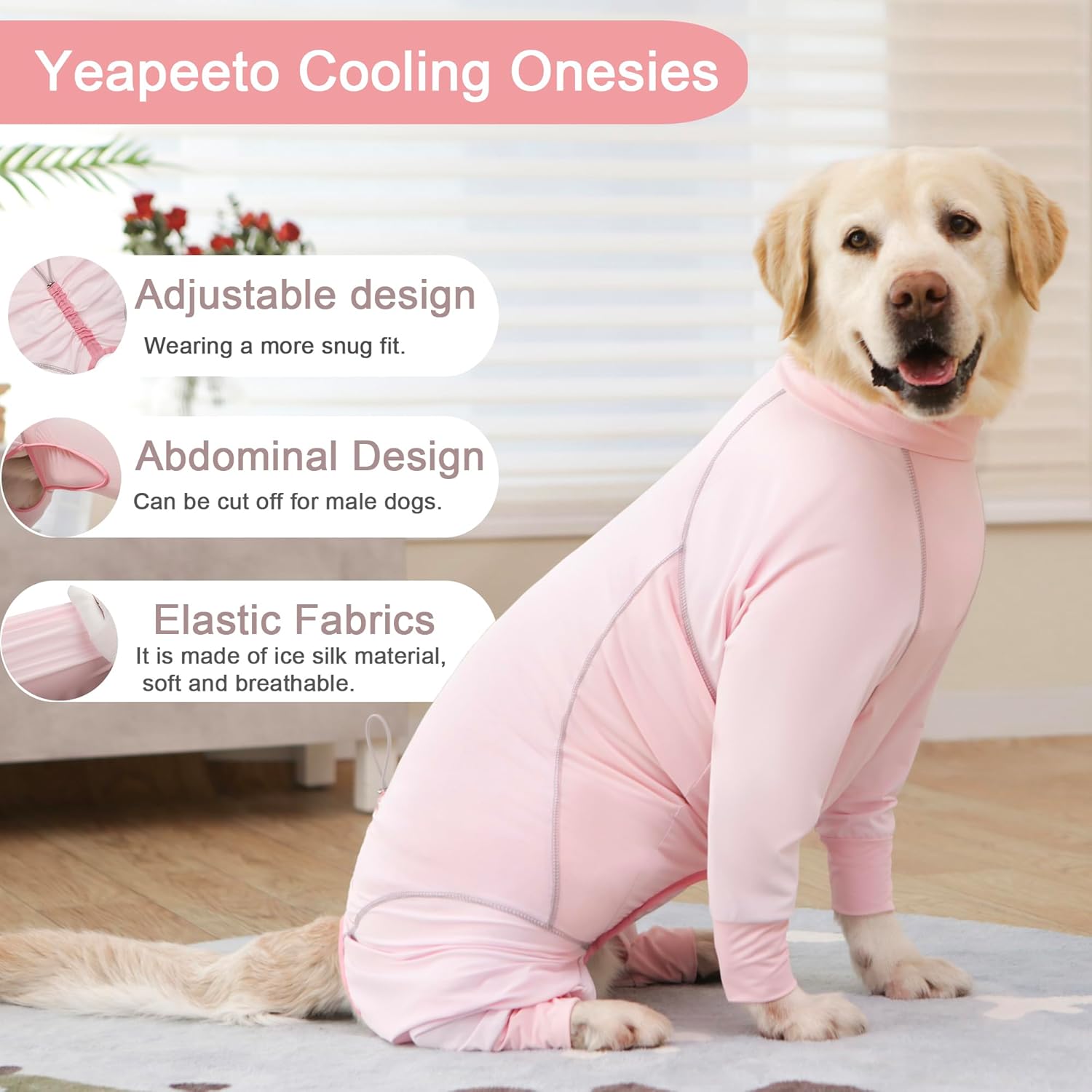 Dog Sun Protection Cooling Suit UPF 50+, Quick-Dry Breathable Jumpsuit for Large & Medium Dogs, Outdoor Dirt-Resistant Shedding Control Pet Apparel (Blush Pink, 7X-Large)