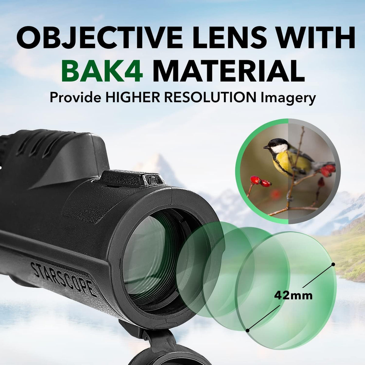 STARSCOPE Monocular G3 - Long-Range 10x42 High Powered Monocular | Small Monoculars for Bird Watching, Hunting, Sports, and More | Monoculars for Adults with BAK4 Prism