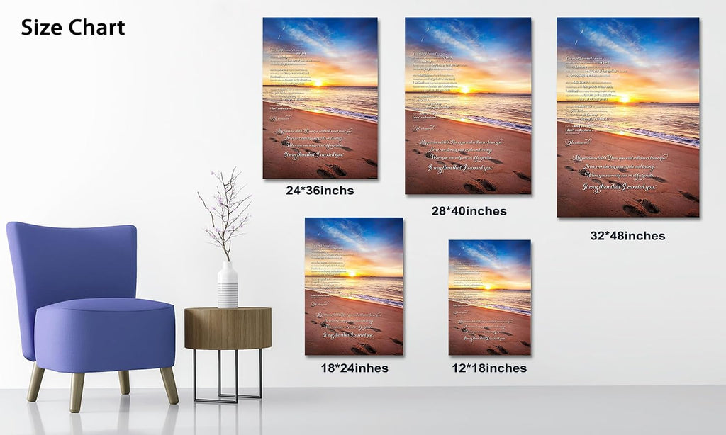 Footprints in the Sand Canvas Prints Wall Art, Footprints in the Sand Wall Art Decor, Inspirational Christian Poem Wall Poster Gift, Beach Picture Wall Art for Living Room Beach Office 24"Wx36"HInches