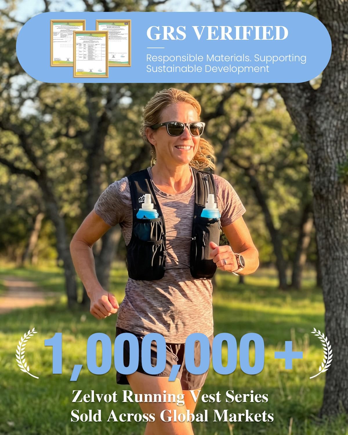 Zelvot Running Vest for Women Men, US Patent, Adjustable Chest Straps Running Hydration Vest with 500ml Soft Flask, Lightweight Reflective Hydration Backpack for Marathon