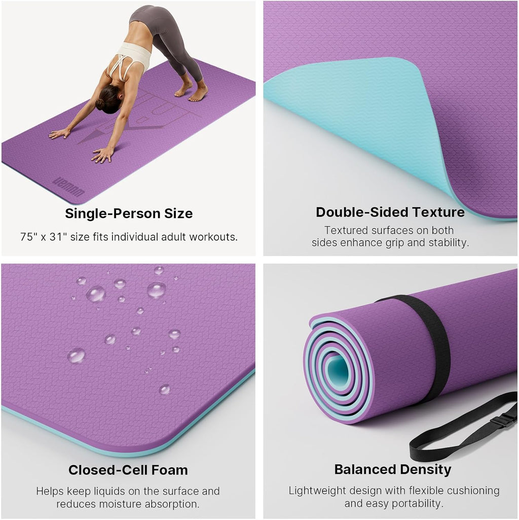 Yoga Mat TPE 72"x31.5"x0.31" Thick Non Slip Exercise Mat