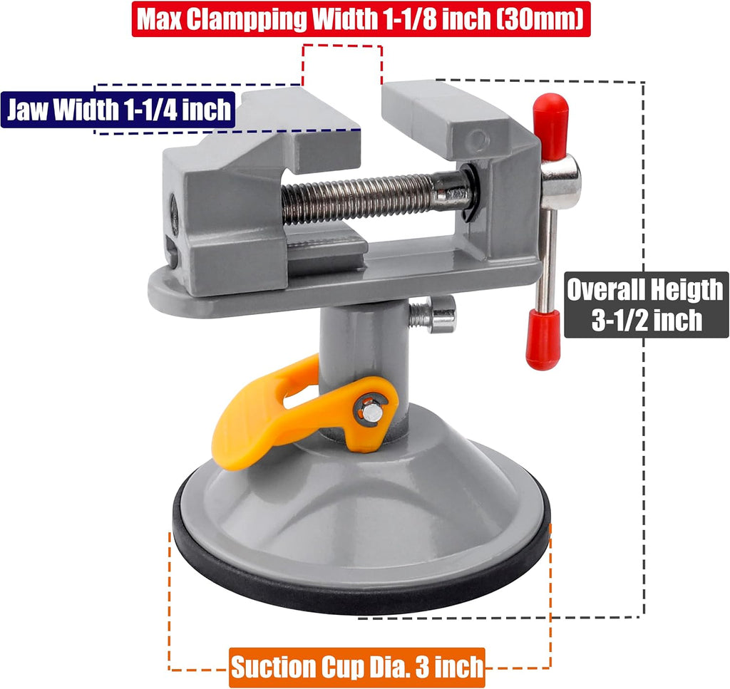 Yakamoz Mini Bench Vise, 360° Swivel Suction Base, Portable Workbench Clamp