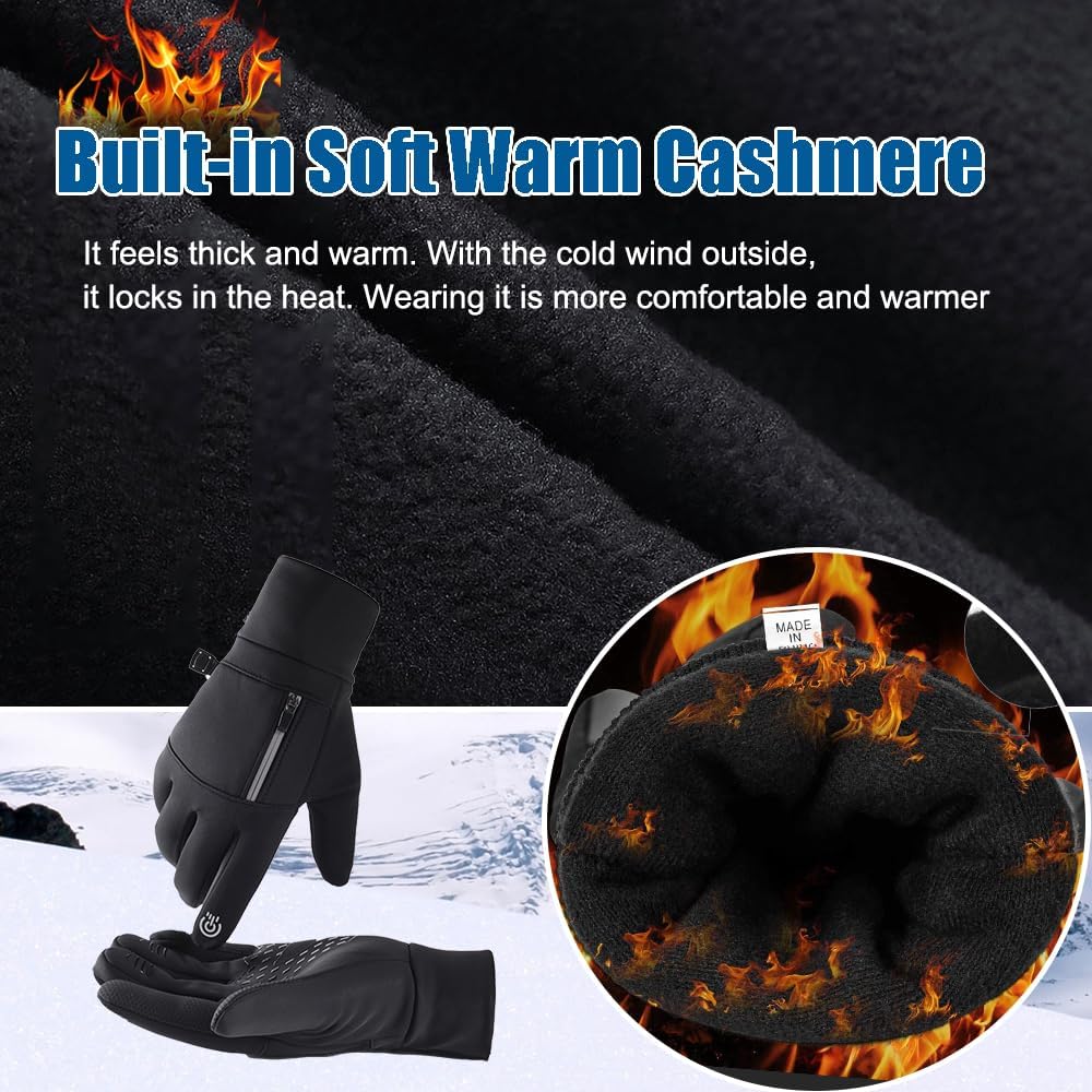 Winter Gloves for Men Women - Waterproof Thermal Glove for Cold Weather, Warm Gloves for Running Cycling