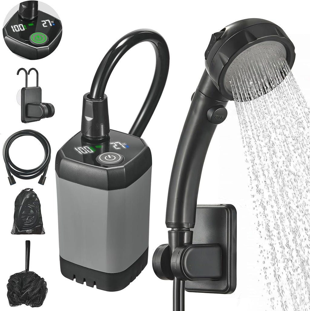 Portable Camping Shower, 6000mAh Rechargeable Outdoor Shower Pump