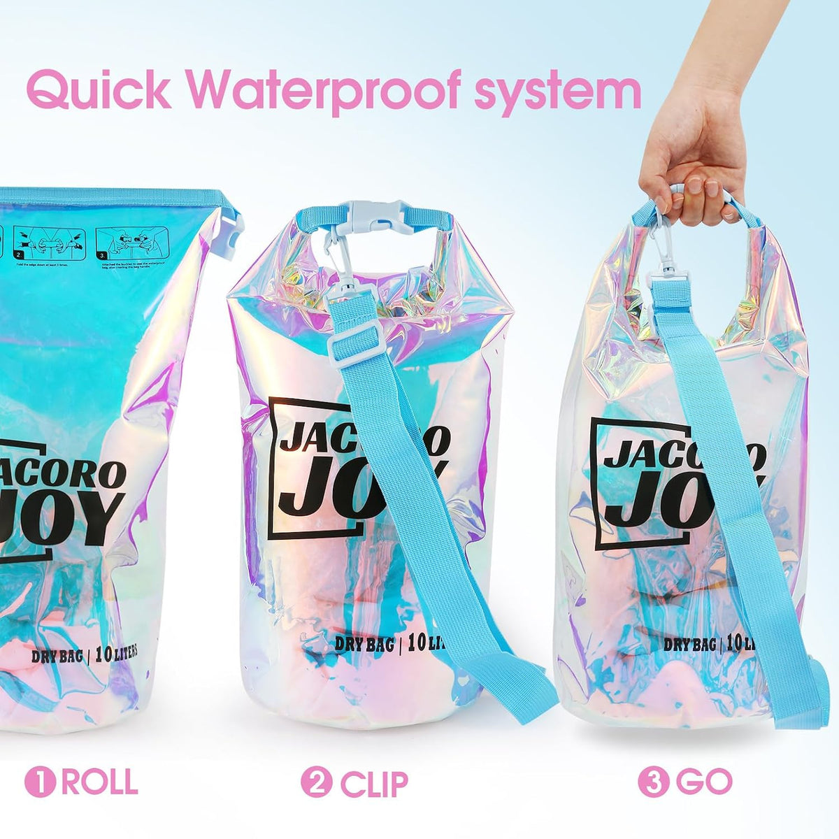 Iridescent Dry Bag, 10L Waterproof Beach Bag