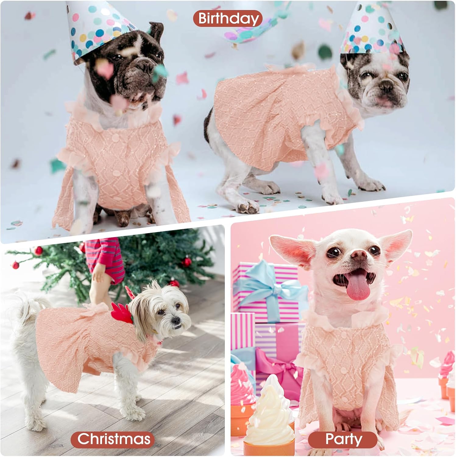 Kuoser Dog Dress, Princess Puppy Tutu with Bow-Knot, Pink Dog Dresses XS