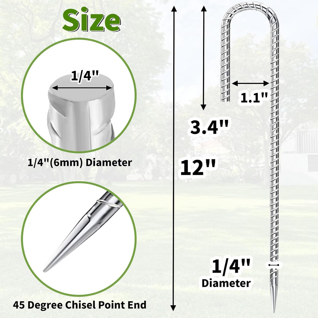 Besitu 12 inch Stakes Heavy Duty 100-Pack J Hook Metal Fence Stake for Dogs Digging Tent and Outdoor Decorations Inflatables Rebar Metal Spikes for Ground