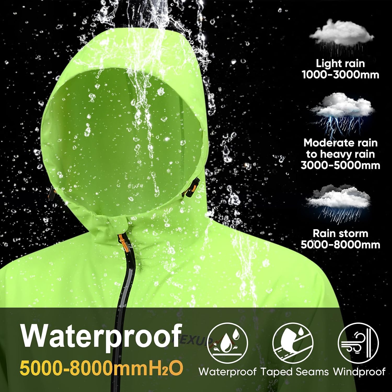 APEXUP Packable Rain Jacket Men Waterproof Lightweight Raincoat with Hood
