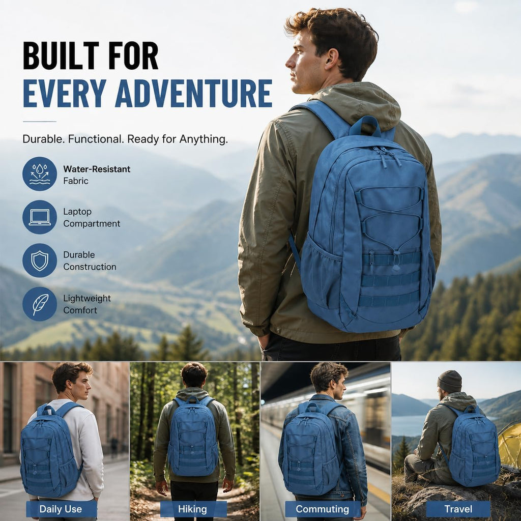 Hiking Travel Backpacks Men and Women, Lightweight Waterproof Laptop Backpack Outdoor Camping Backpack Hiking Daypack for Travel, Trekking, Work 26L (Blue)