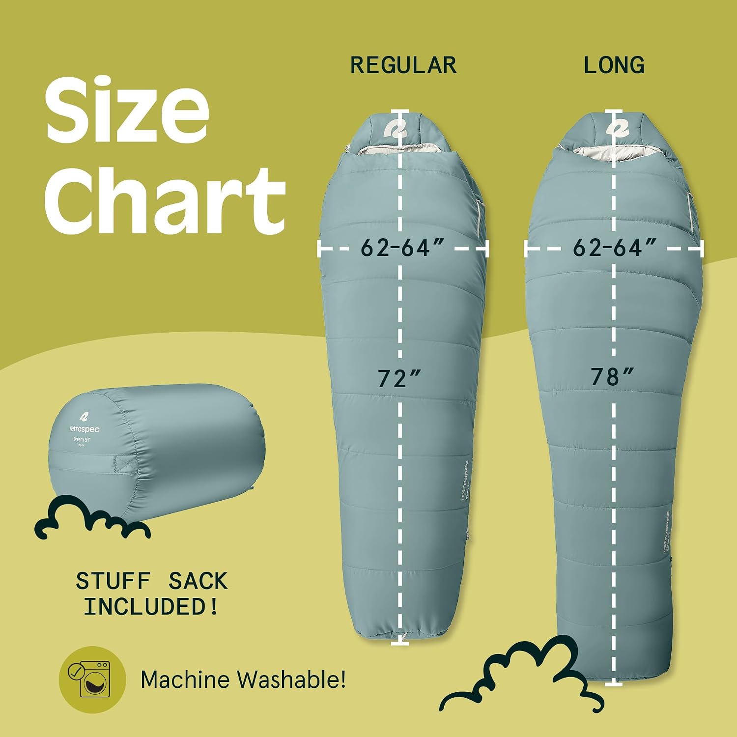 Retrospec Dream Mummy Sleeping Bag - 5, 15, & 30°F Cold Weather Camping & Travel Essential Gear with Water - Resistant Shell & Synthetic Fill - Zippered Pocket & Stuff Sack