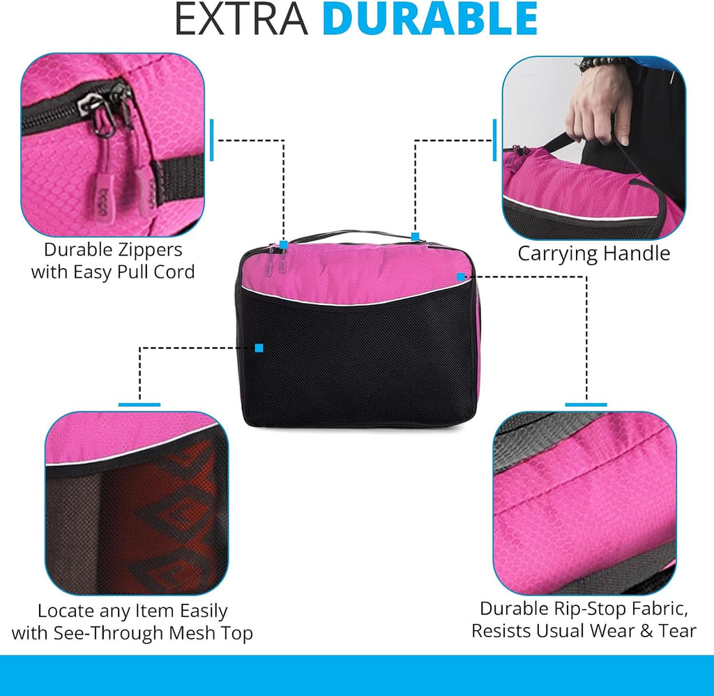 bago 7 Pcs Packing Cubes for Travel - 4 Travel Packing Cubes for Suitcases with 3 ZipLock Bags - Luggage Organizer Bags to Get Maximum Storage, Save Time & Effort to Pack (Black Pink)