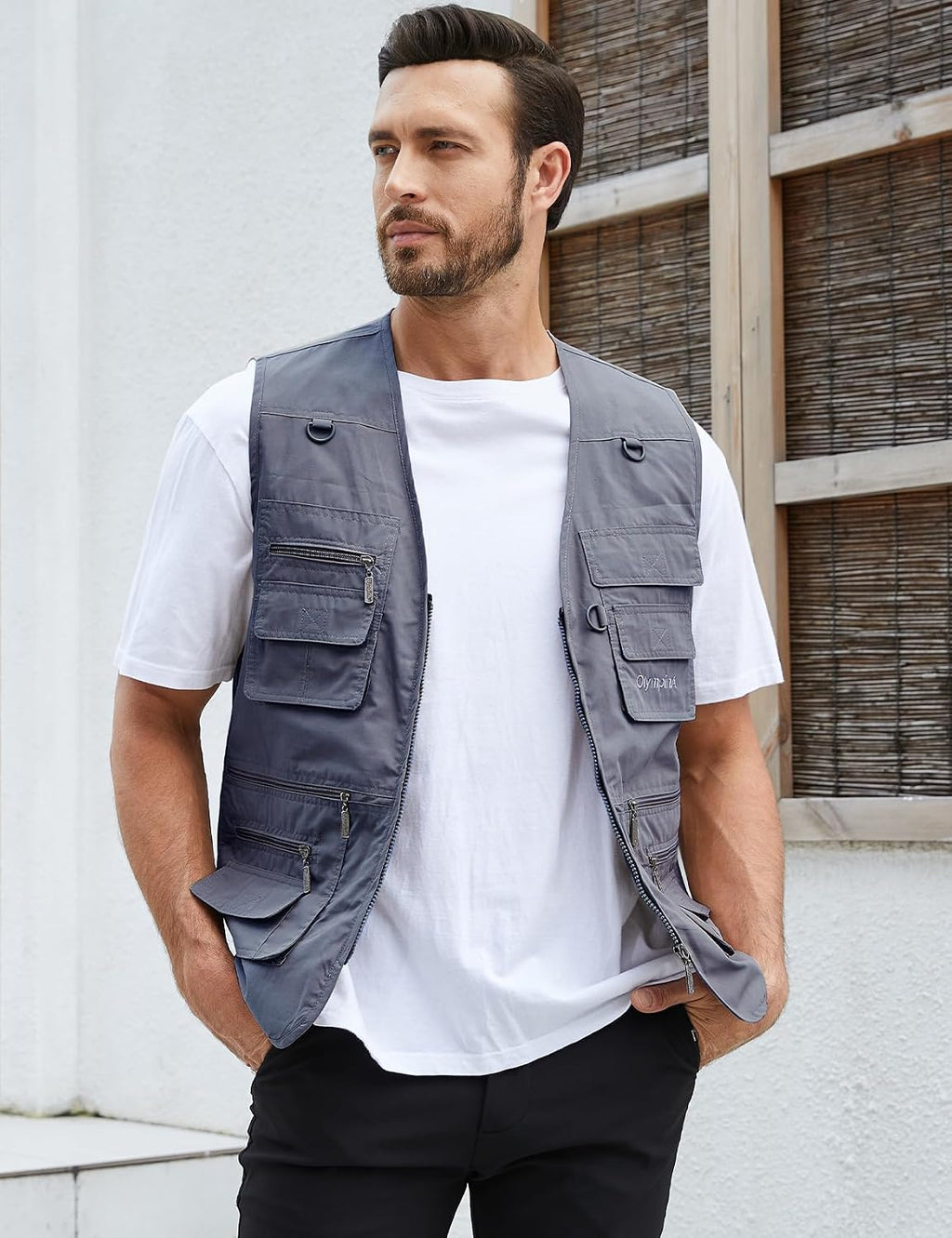 Gihuo Men's Fishing Vest Utility Safari Travel Vest with Pockets Outdoor Work Photo Cargo Fly Summer Vest