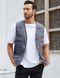 Gihuo Men's Fishing Vest Utility Safari Travel Vest with Pockets Outdoor Work Photo Cargo Fly Summer Vest