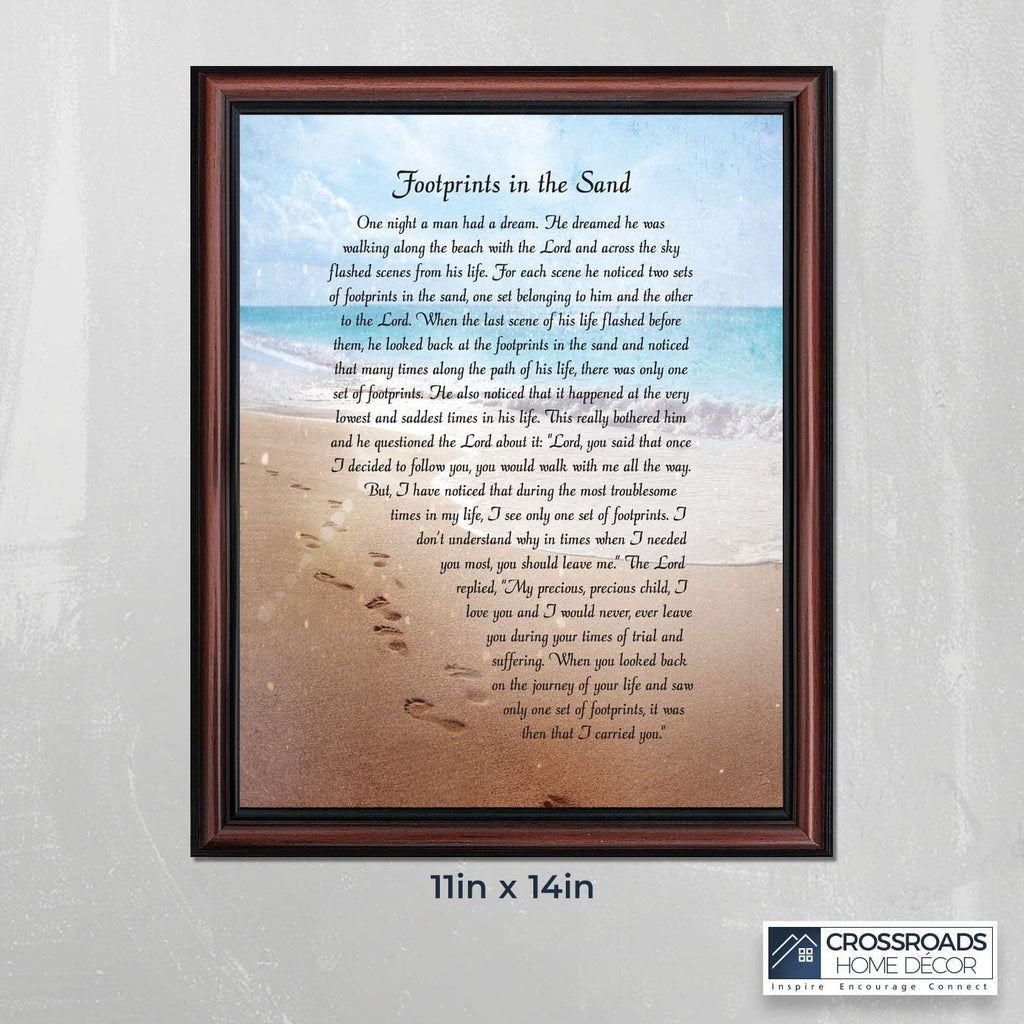 Footprints in the Sand Inspirational Wall Art, Beach Decor, Christian Gifts for Women and Men, Christian Wall Decor, Get Well Soon, Encouraging Scripture Wall Art, Framed Sympathy Gift 2102 W