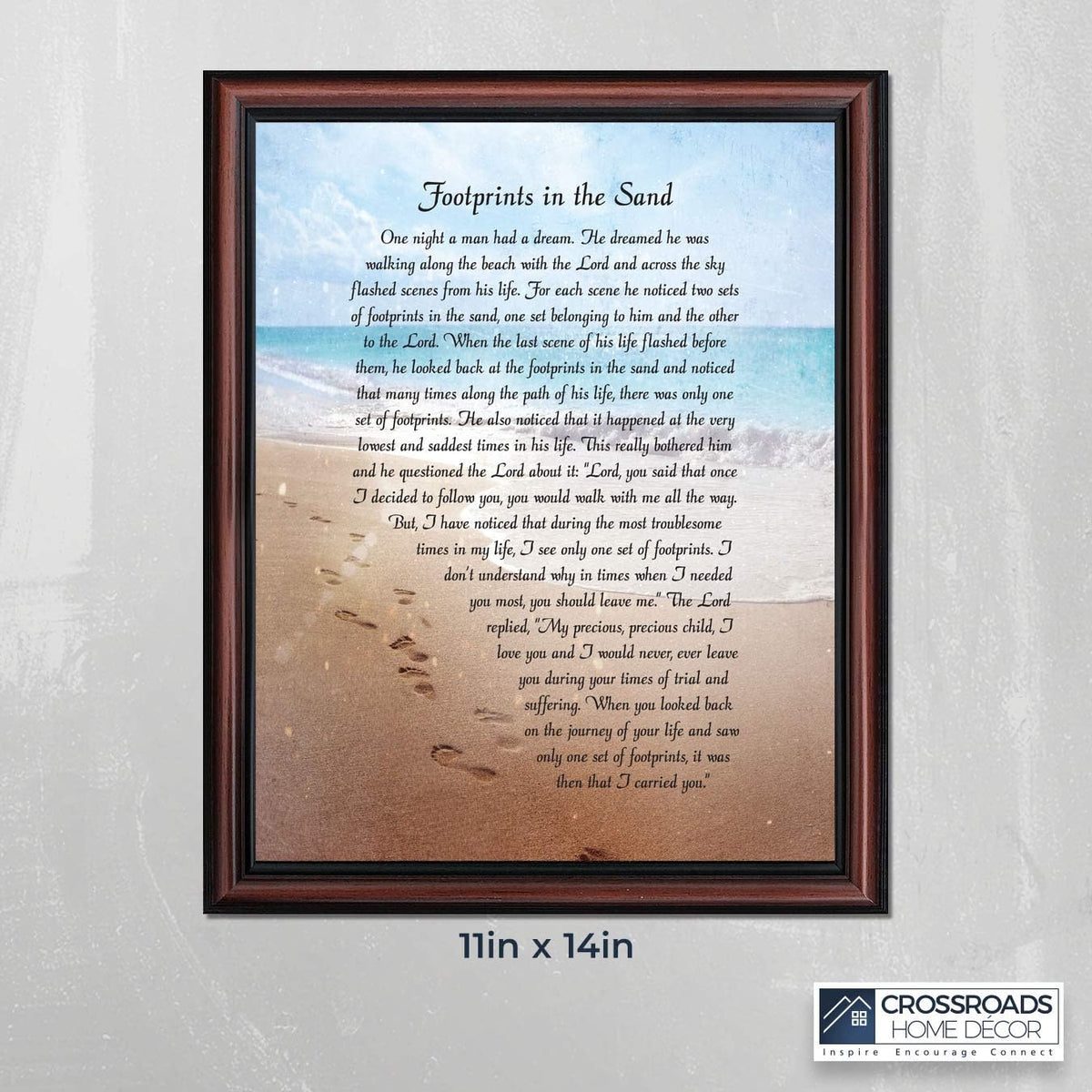 Footprints in the Sand Inspirational Wall Art, Beach Decor, Christian Gifts for Women and Men, Christian Wall Decor, Get Well Soon, Encouraging Scripture Wall Art, Framed Sympathy Gift 2102 W