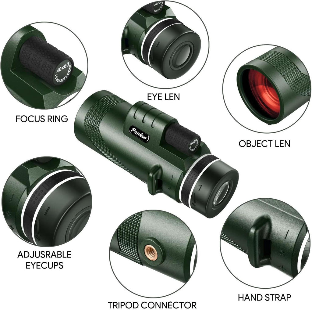 40X60 Monocular Telescope, High Power Monocular for Adults with Phone Adapter & Tripod & Hand Strap, Equipped with BAK4 Prism for Bird Watching