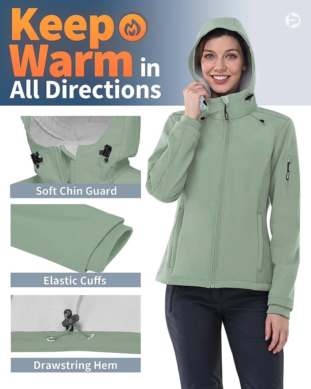 Outdoor Ventures Women's Softshell Jacket Fleece Lined Waterproof Rain Coat