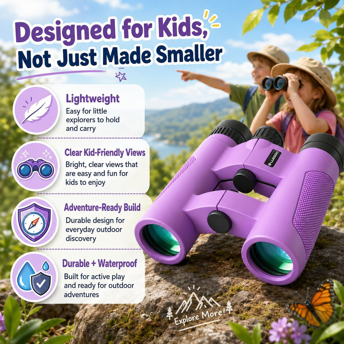 Binoculars for Kids 8-12, 10x25 Binoculars for Bird Watching - Purple