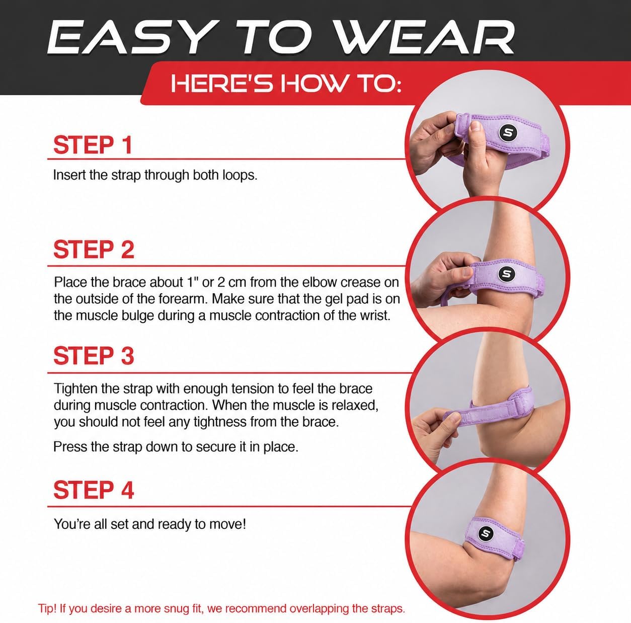 Sleeve Stars Tennis Elbow Brace for Men & Women, Elbow Brace for Tendonitis, Tennis Elbow Strap, Golfers Elbow Brace, Elbow Support Wrap for Tennis Elbow Relief, Fits 9"-23" (Pair/Light Purple)